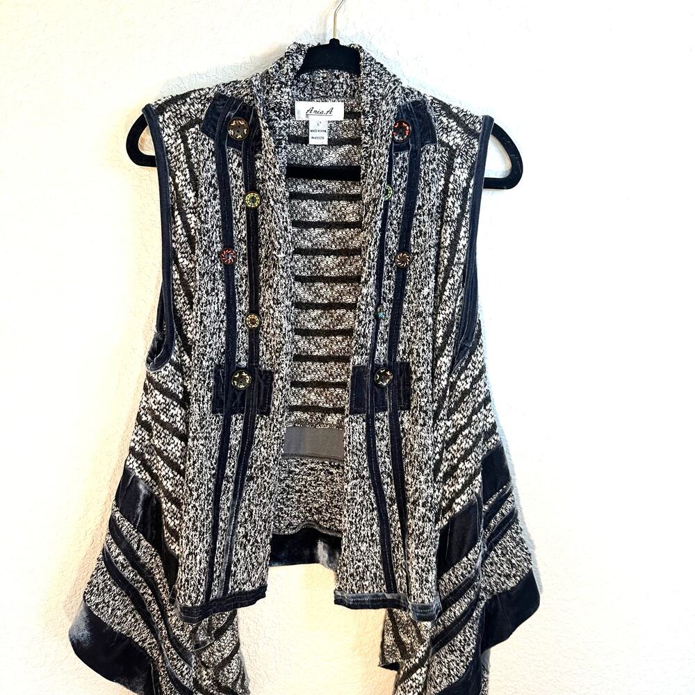 Anis.A Women's Gray Black Stretch Open Front Wrap Vest Sweaters Size Large